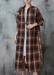 Italian Brown Oversized Cotton Shirt Dress Spring