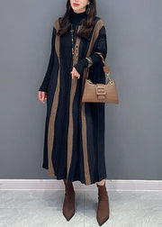 Italian Brown Striped Patchwork Knit Long Dresses Fall