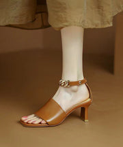 Italian Caramel Chunky Heel Chain Linked Splicing Sandals Peep Toe