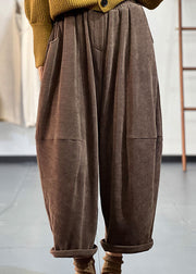 Italian Chocolate Elastic Waist Oversized Pockets Patchwork Corduroy Harem Pants Trousers Winter