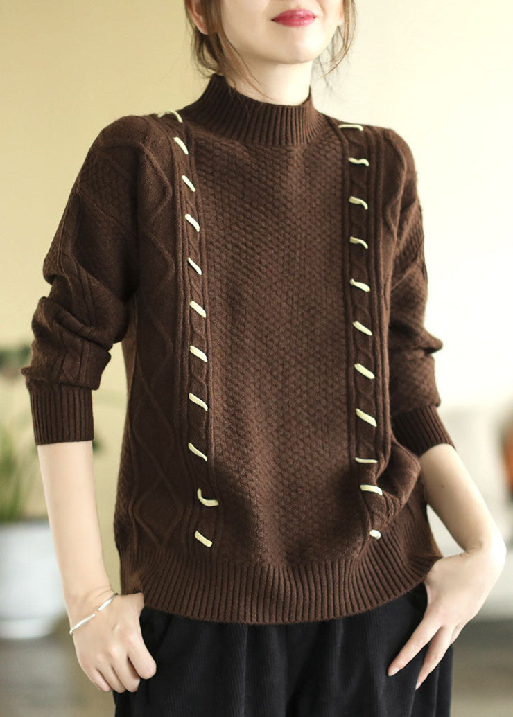 Italian Chocolate High Neck Slim Fit Thick Knit Sweater Tops Winter