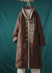 Italian Chocolate Mandarin Collar Oversized Patchwork Duck Down Puffer Jacket Winter