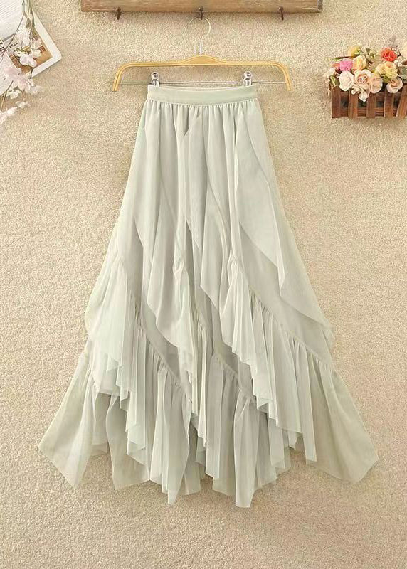 Italian Coffee Ruffled Patchwork Asymmetrical Tulle Skirts Spring