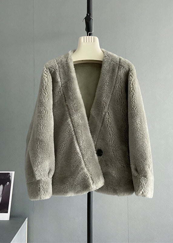 Italian Coffee V Neck Button Loose Wool Coat Winter