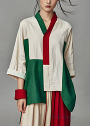 Italian Colorblock Asymmetrical Patchwork Cotton Top Summer