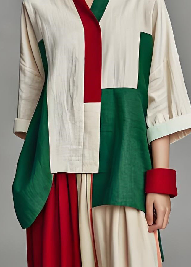 Italian Colorblock Asymmetrical Patchwork Cotton Top Summer