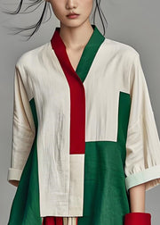 Italian Colorblock Asymmetrical Patchwork Cotton Top Summer