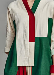 Italian Colorblock Asymmetrical Patchwork Cotton Top Summer