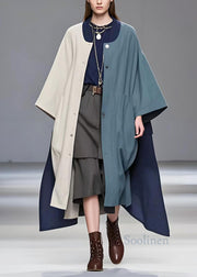 Italian Colorblock Asymmetrical Patchwork Cotton Trench Coat Spring