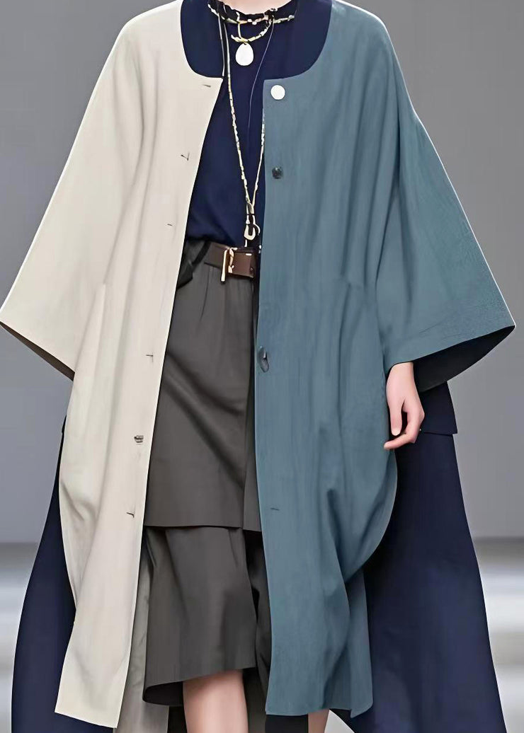 Italian Colorblock Asymmetrical Patchwork Cotton Trench Coat Spring