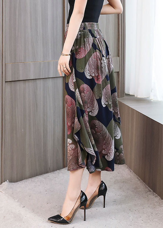 Italian Colorblock Elastic Waist Pockets Print Chiffon Wide Leg Pant Skirt Summer