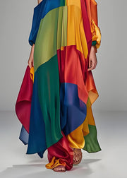 Italian Colorblock One Shoulder Asymmetrical Design Silk Dress Sleeveless