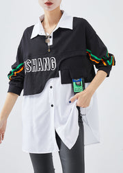 Italian Colorblock Oversized Patchwork Cotton Sweatshirt Streetwear Fall