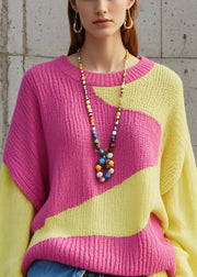 Italian Colorblock Oversized Patchwork Knit Sweater Tops Fall