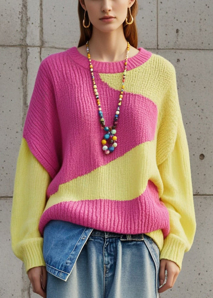 Italian Colorblock Oversized Patchwork Knit Sweater Tops Fall