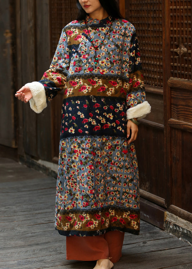 Italian Colorblock Print Patchwork Warm Fleece Dresses Long Dresses Winter