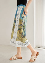 Italian Colorblock Print Silk A Line Skirts Summer