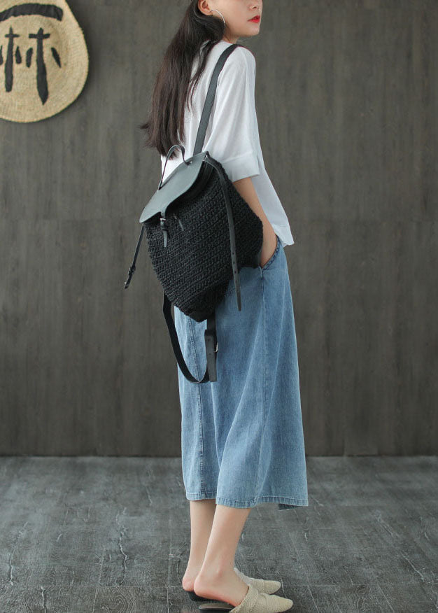 Italian Denim Blue Elastic Waist Asymmetrical Oriental Button Cotton Skirt Summer