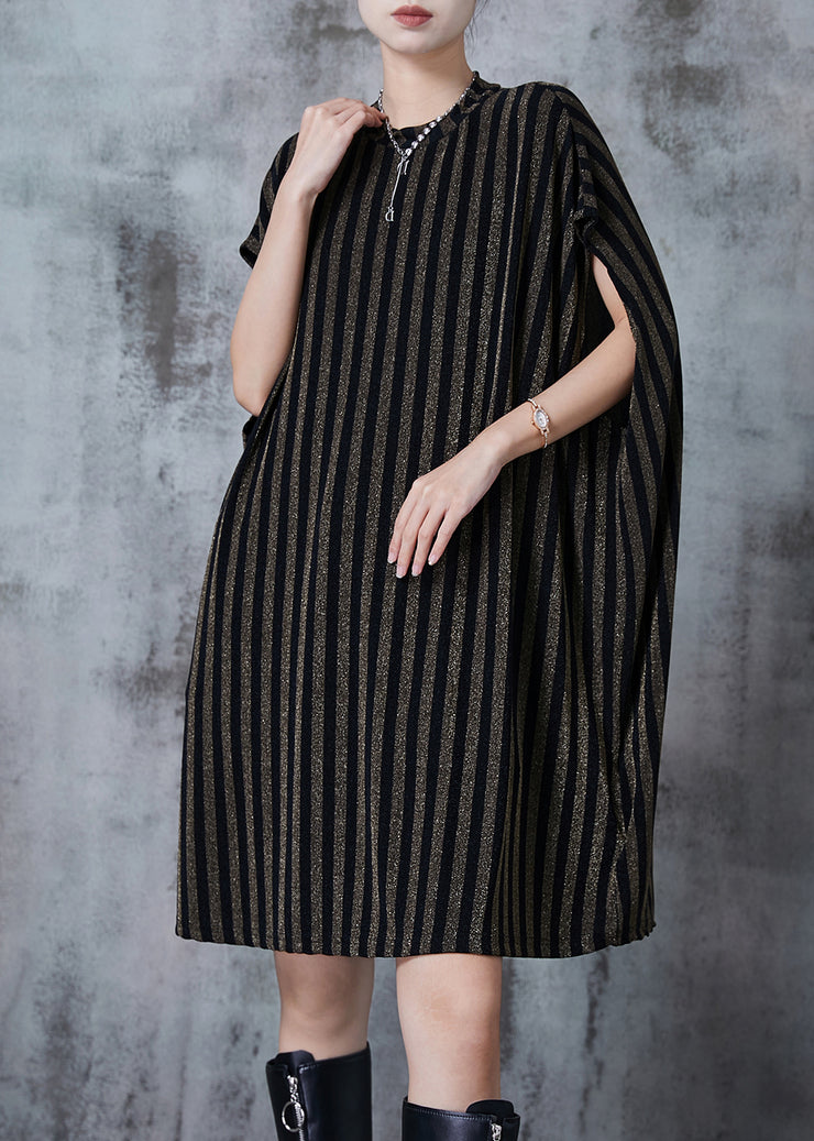 Italian Golden Oversized Striped Cotton Mid Dress Summer