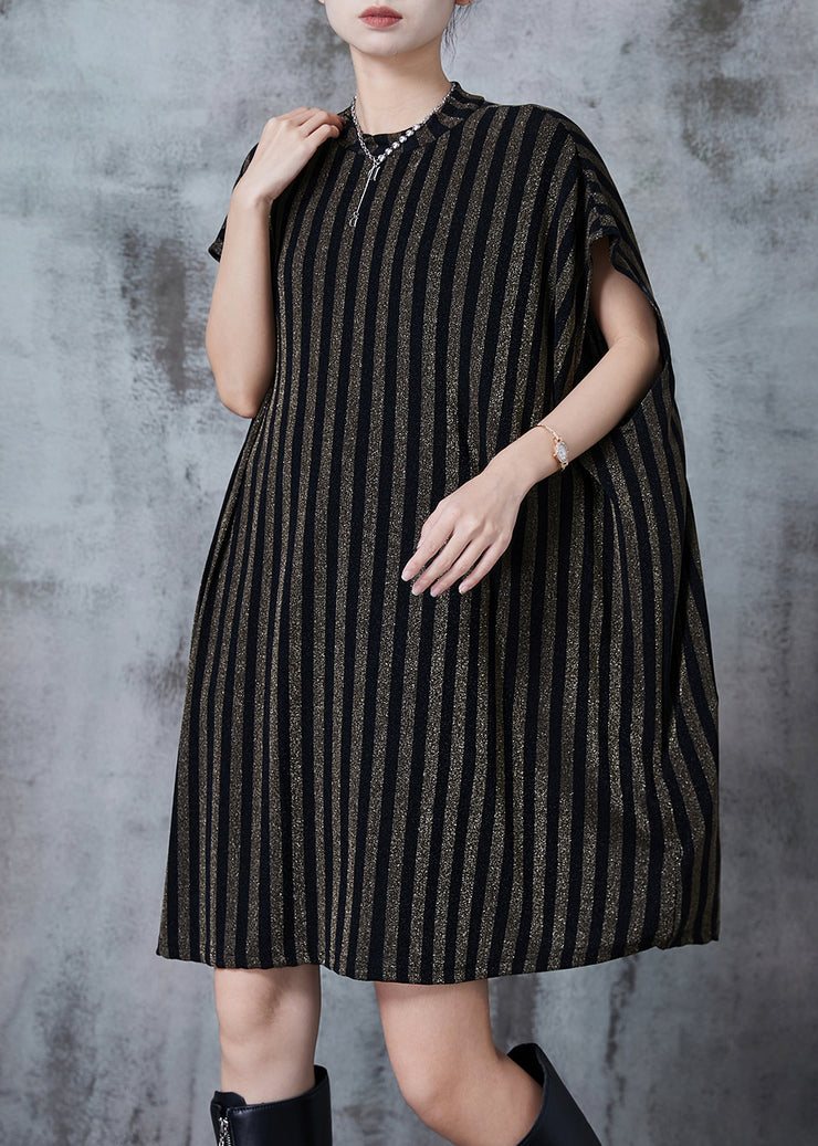 Italian Golden Oversized Striped Cotton Mid Dress Summer