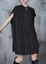 Italian Golden Oversized Striped Cotton Mid Dress Summer