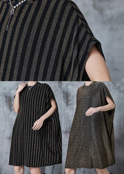 Italian Golden Oversized Striped Cotton Mid Dress Summer