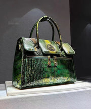 Italian Green Embossed Calf Leather Tote Handbag