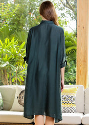 Italian Green Oversized Patchwork Ruffles Cotton Dress Half Sleeve