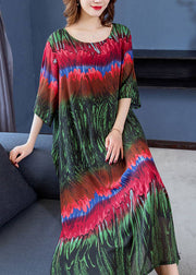 Italian Green Print Side Open Patchwork Chiffon Dresses Summer