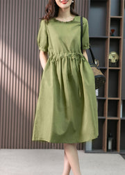 Italian Green Ruffled Solid Linen Long Dresses Summer