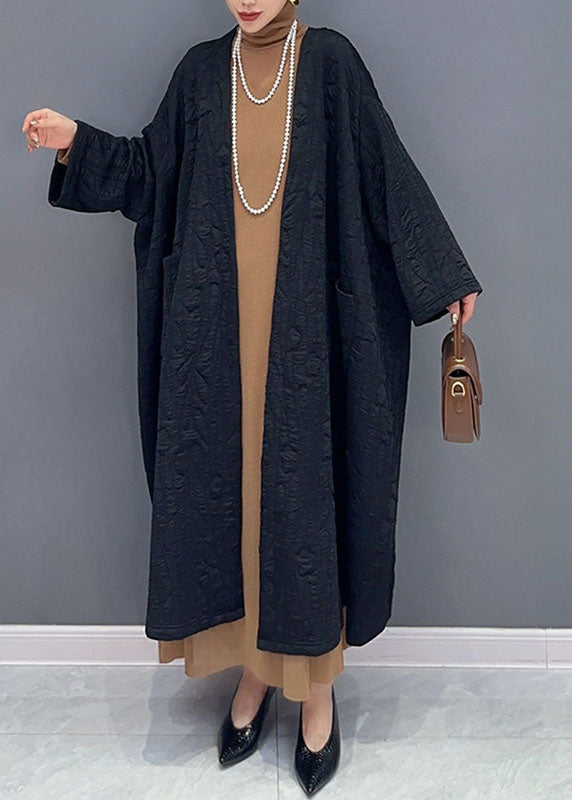 Italian Green V Neck Pockets Maxi Coats Long Sleeve