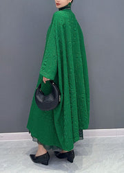 Italian Green V Neck Pockets Maxi Coats Long Sleeve