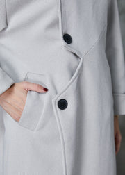 Italian Grey Asymmetrical Patchwork Woolen Coats Spring