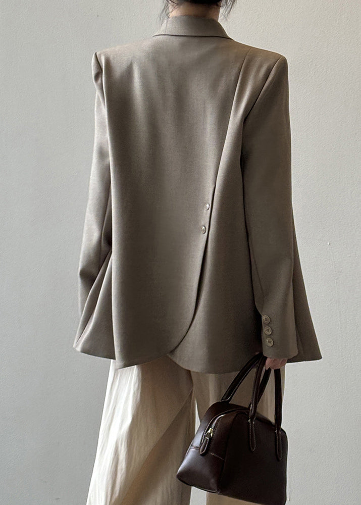 Italian Grey Coffee Notched Pockets Suit Coat Autumn