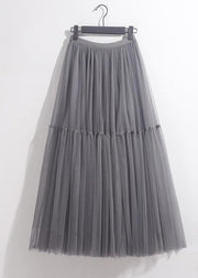 Italian Grey Elastic Waist Patchwork Exra Large Hem Tulle Skirt Spring