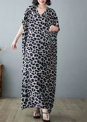 Italian Grey Leopard Print Oversized Linen Maxi Dress Summer