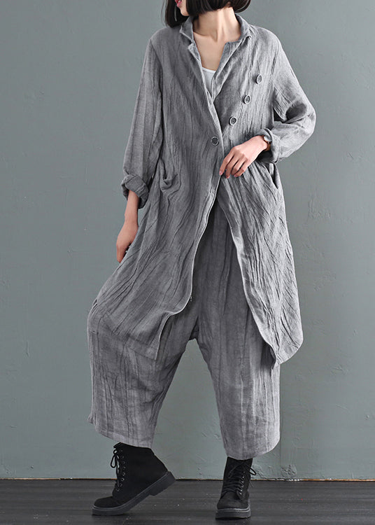 Italian Grey Oversized Tie Dye Linen Coat Outwear Fall