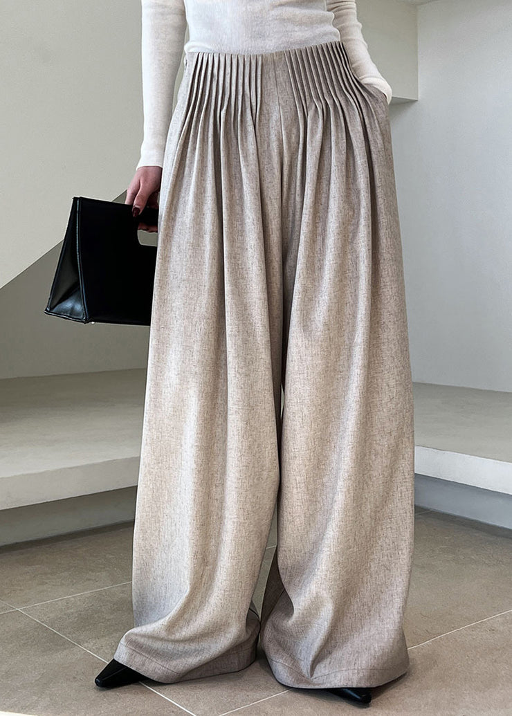 Italian Grey Pockets Wrinkled Wide Leg Pants Fall