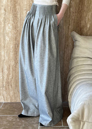 Italian Grey Pockets Wrinkled Wide Leg Pants Fall