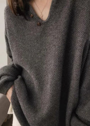 Italian Grey V Neck Thick Cozy Knit Pullover Fall