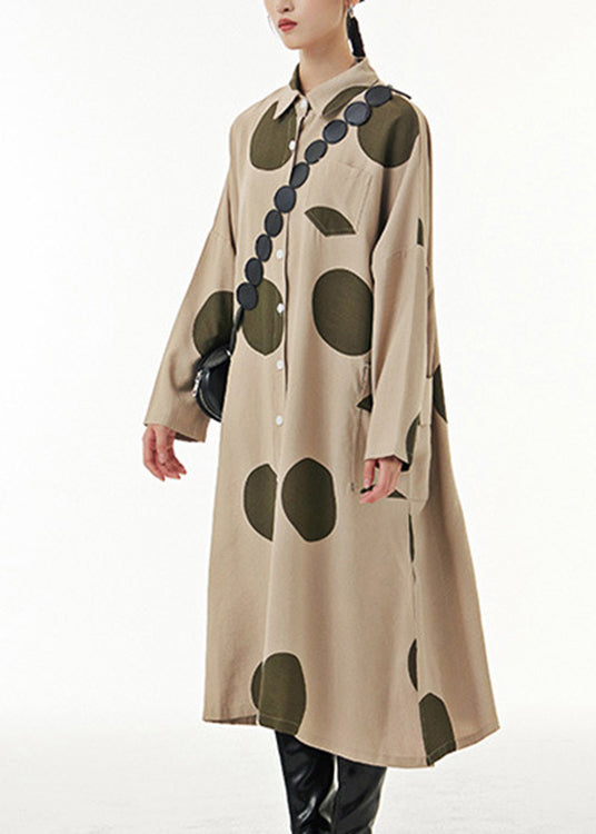 Italian Khaki Asymmetrical Maxi Shirt Dress Long Sleeve