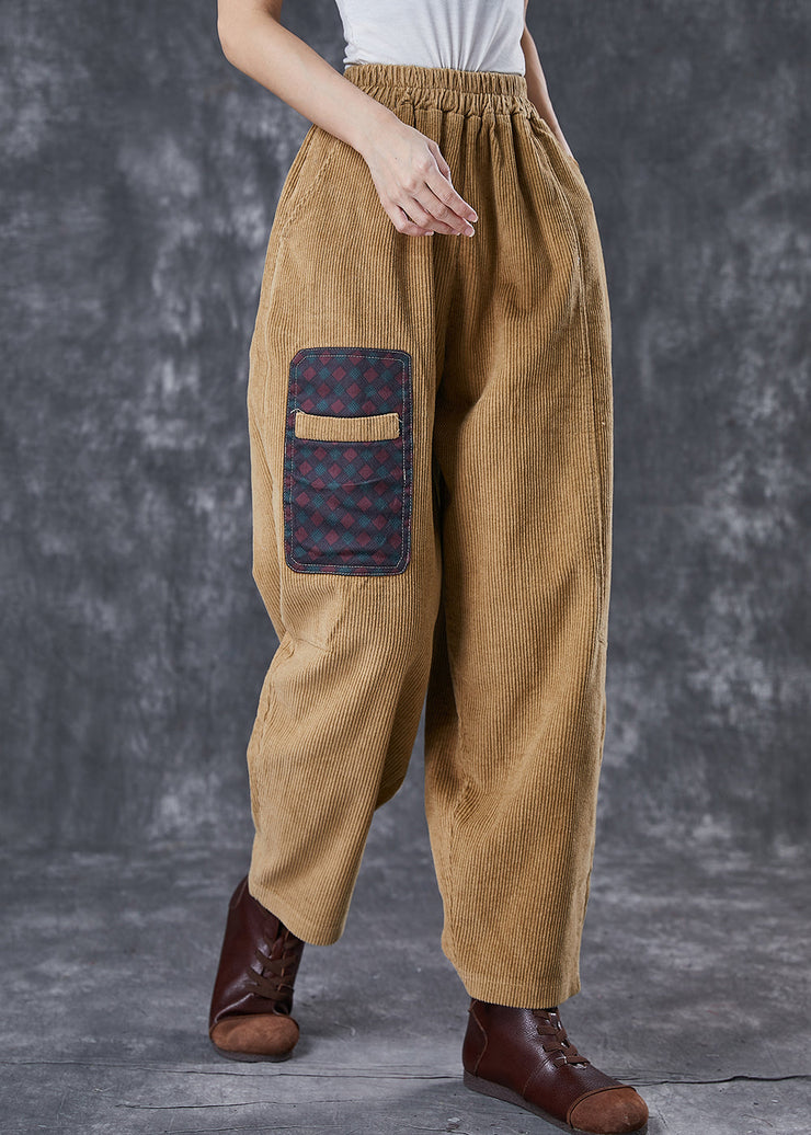 Italian Khaki Oversized Patchwork Applique Corduroy Pants Trousers Spring