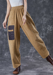 Italian Khaki Oversized Patchwork Applique Corduroy Pants Trousers Spring