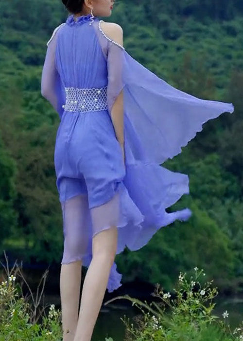 Italian Lavender Ruffled Pearl Chiffon Dresses Summer
