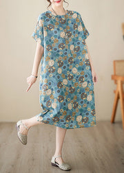 Italian Light Blue Print Cotton Party Long Dress Summer