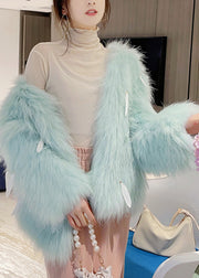 Italian Light Green Raccoon Hair Feather Tassel Coats Winter