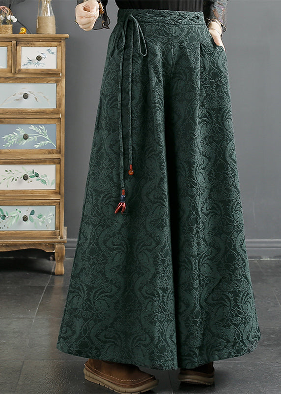 Italian Mulberry Jacquard Tasseled Cotton Wide Leg Pants Spring