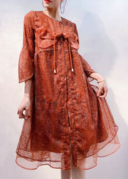 Italian Orange O Neck Embroideried Patchwork Tulle Coats Summer