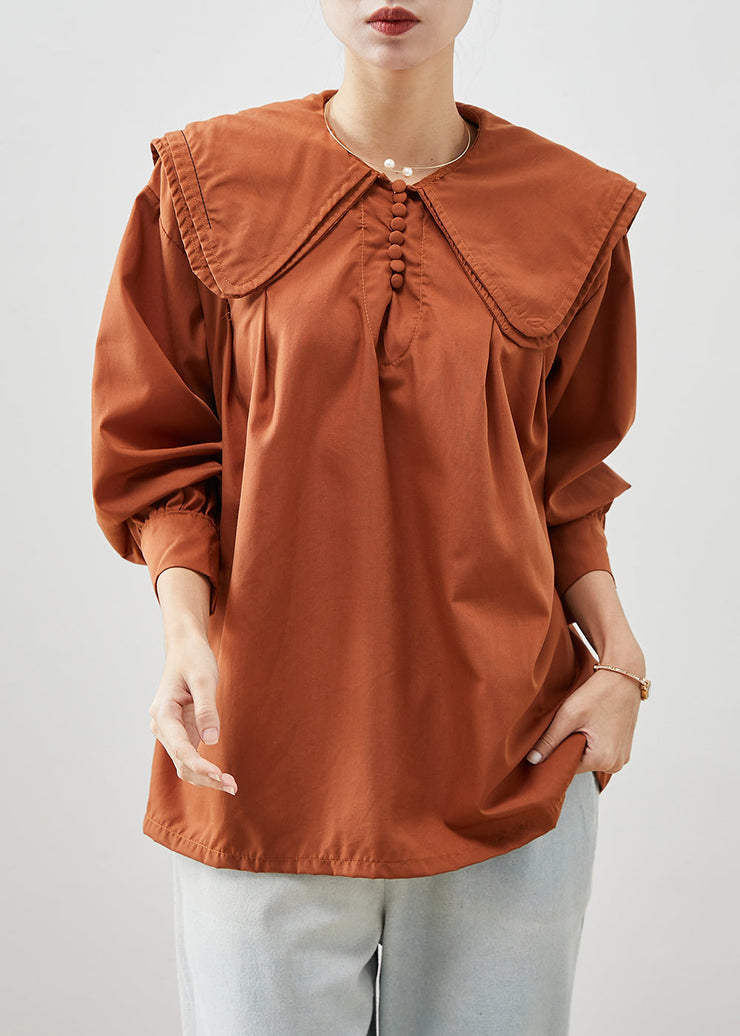 Italian Orange Oversized Cotton Blouse Tops Fall