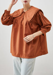 Italian Orange Oversized Cotton Blouse Tops Fall